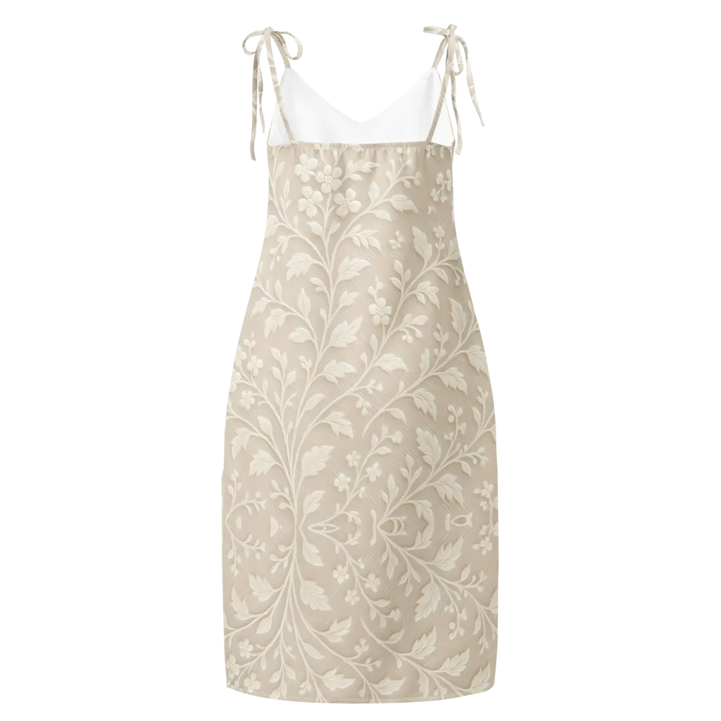 Floral Midi Dress - Delicate White Flowers Built-In Bra - DipaliZ