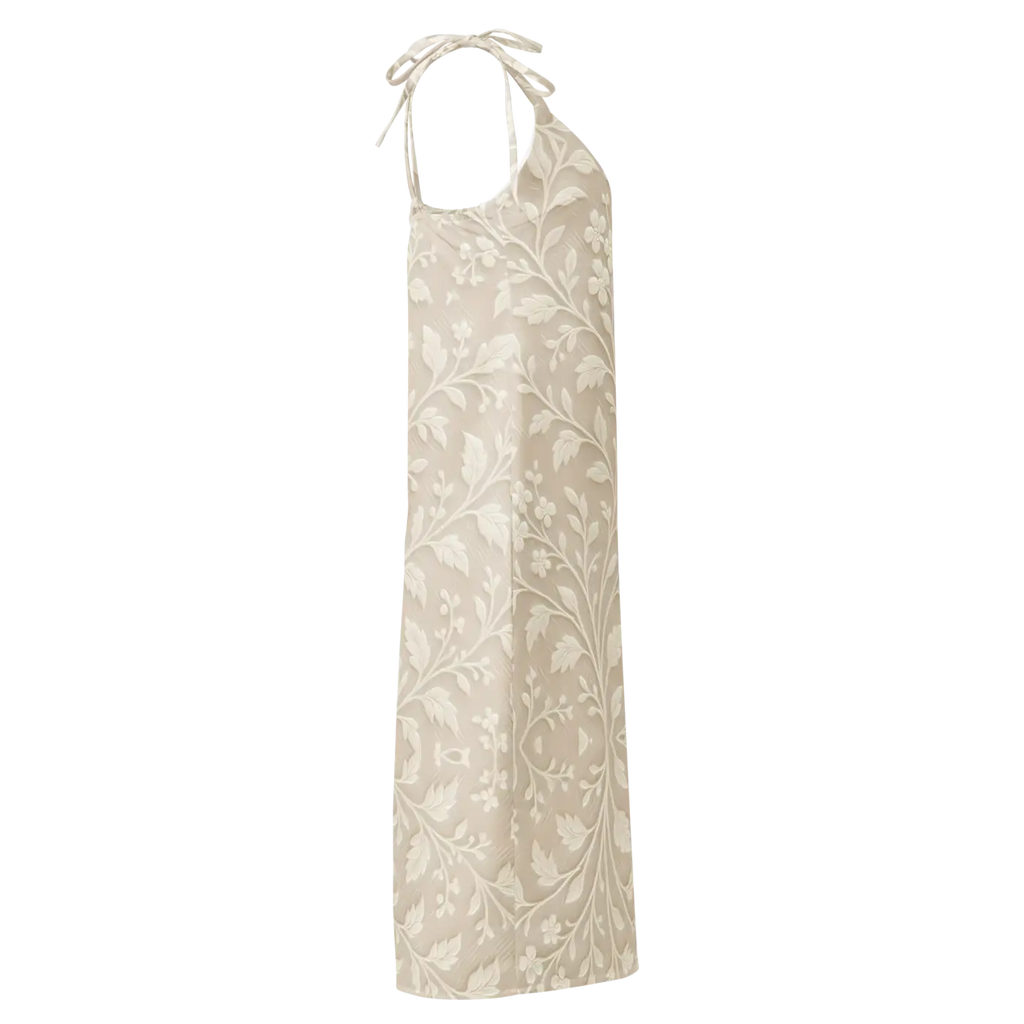 Floral Midi Dress - Delicate White Flowers Built-In Bra - DipaliZ