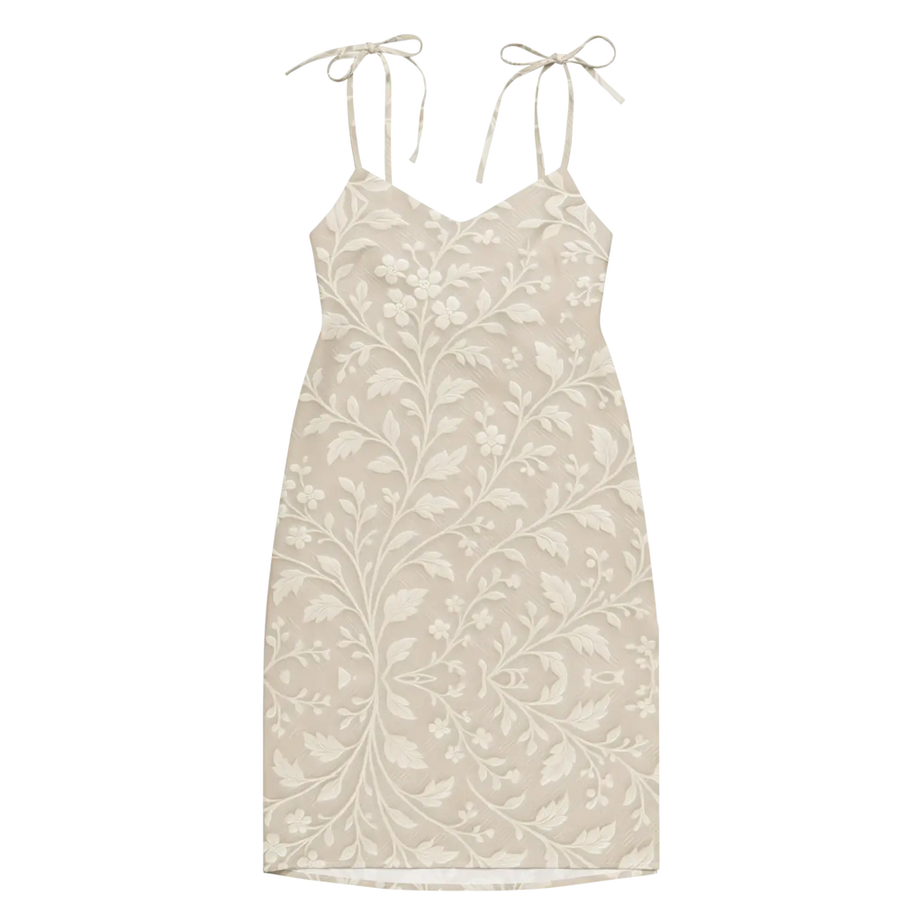 Floral Midi Dress - Delicate White Flowers Built-In Bra - DipaliZ