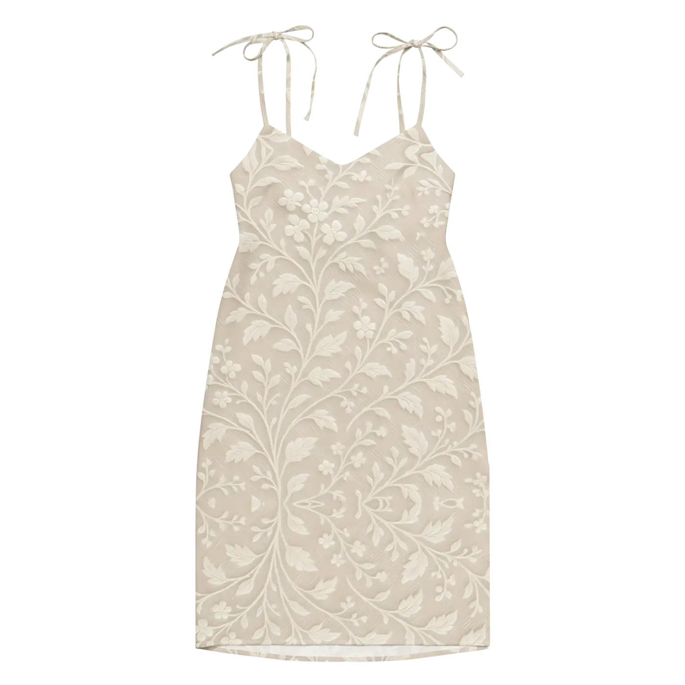Floral Midi Dress - Delicate White Flowers Built-In Bra - DipaliZ