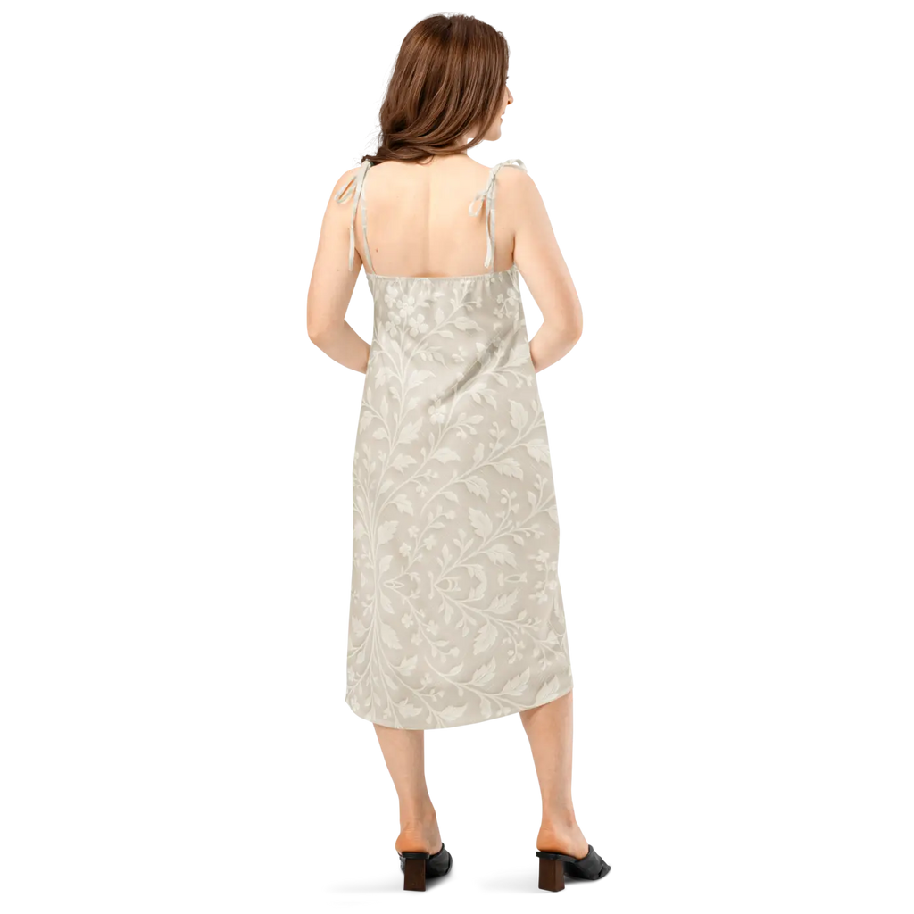 Floral Midi Dress - Delicate White Flowers Built-In Bra - DipaliZ