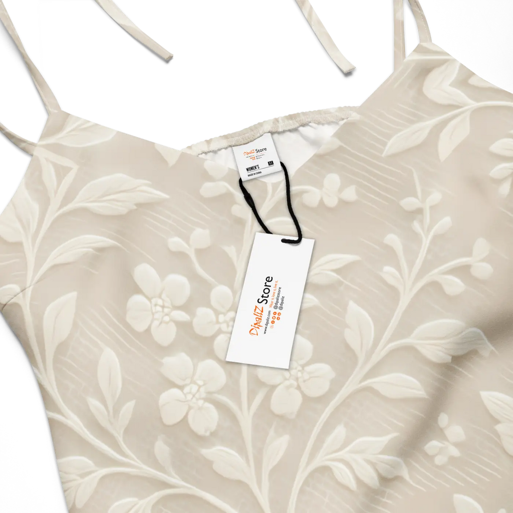 Floral Midi Dress - Delicate White Flowers Built-In Bra - DipaliZ