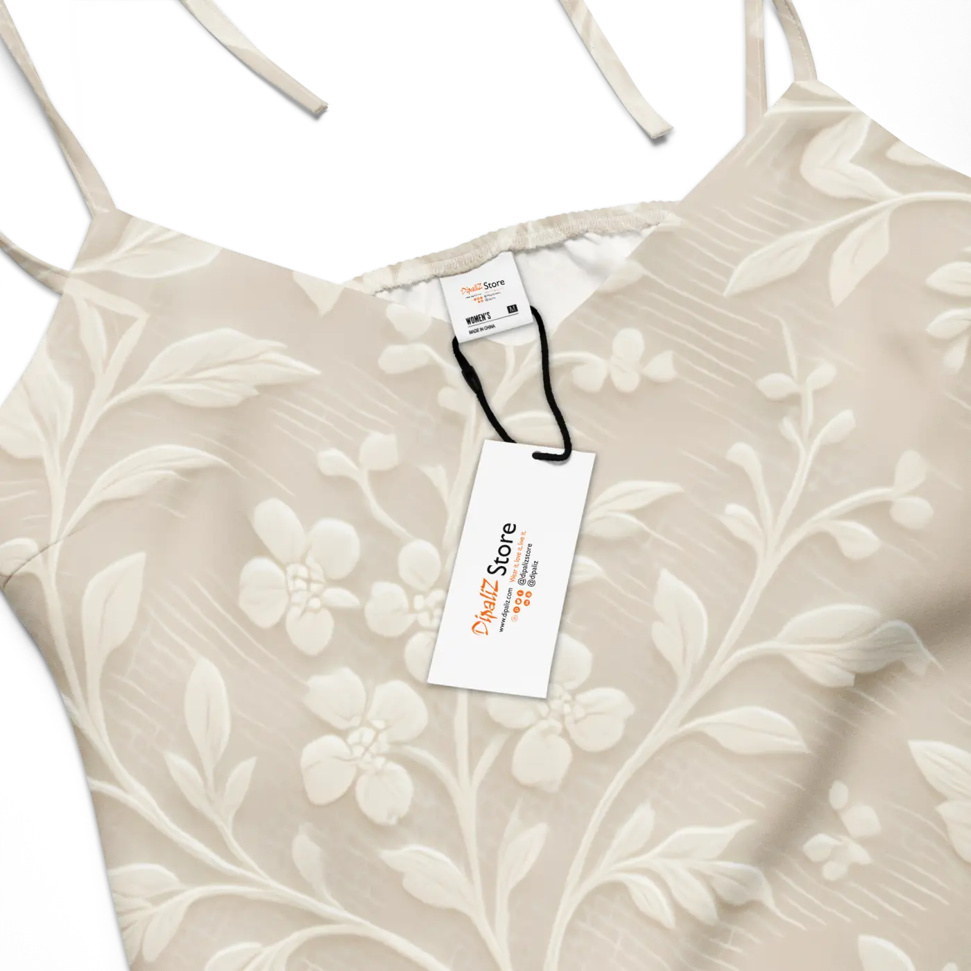Floral Midi Dress - Delicate White Flowers Built-In Bra - DipaliZ