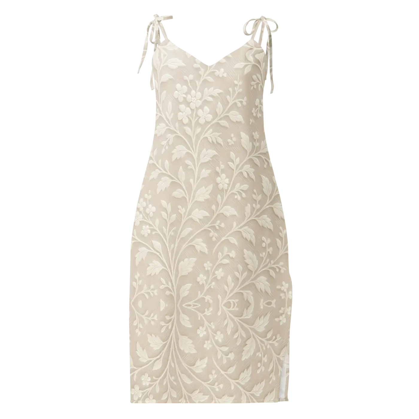Floral Midi Dress - Delicate White Flowers Built-In Bra - DipaliZ