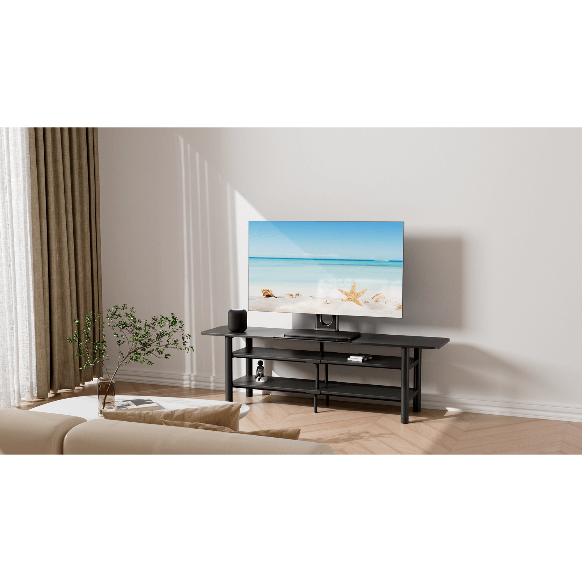 ErgoAV Tabletop TV Stand with Swivel for up to 86" TVs with Storage Compartment