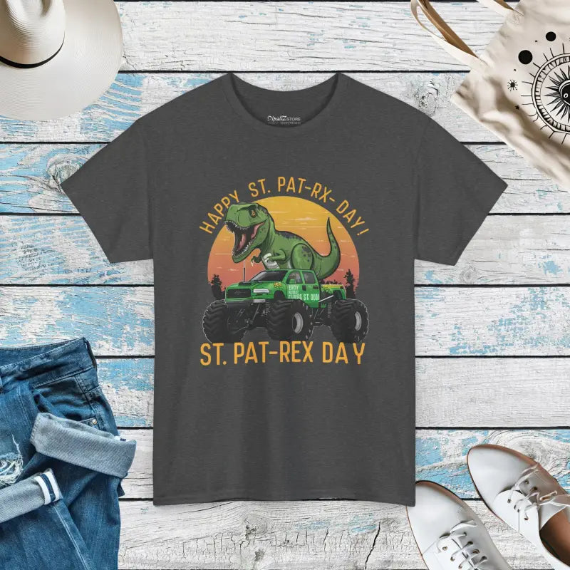 Dinosaur On Jeep Heavy Cotton Tee - St Patrick's Day - DipaliZ