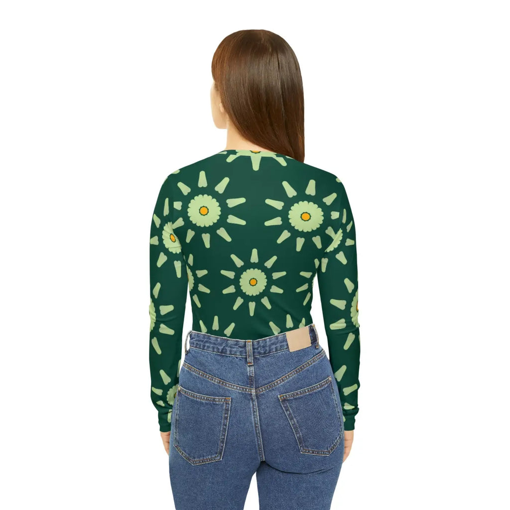 Long Sleeve V Neck Tee - Abstract Floral Pattern - DipaliZ