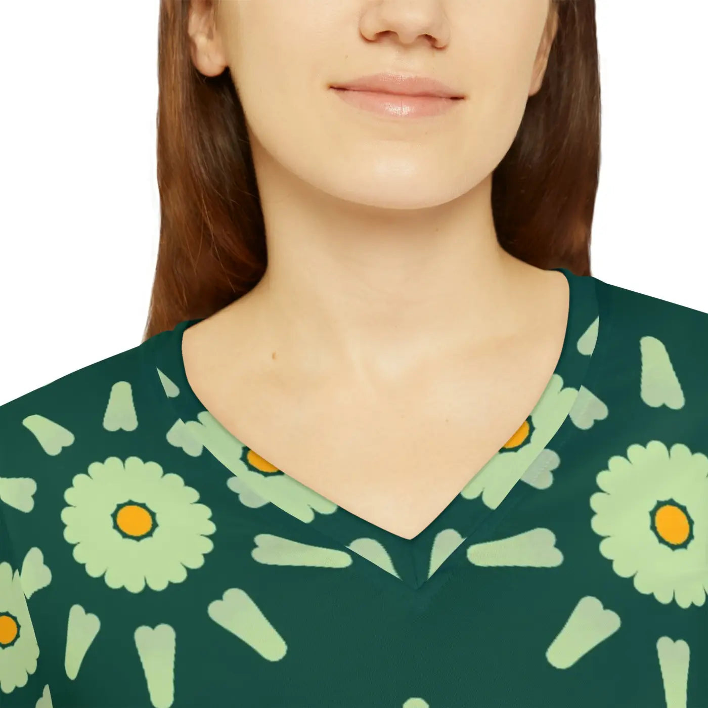 Long Sleeve V Neck Tee - Abstract Floral Pattern - DipaliZ