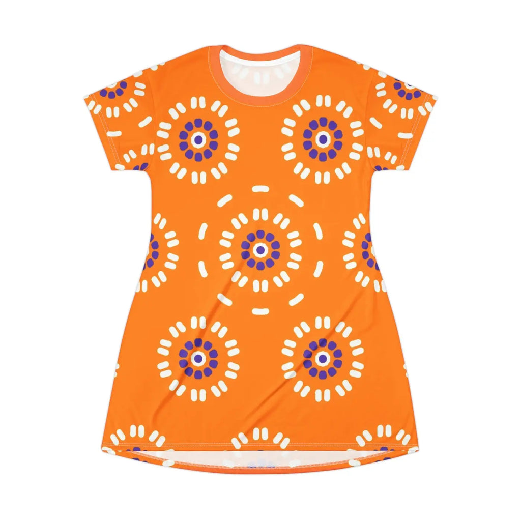 Orange Shirt Dress - Abstract Floral Pattern - DipaliZ