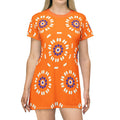 Orange Shirt Dress - Abstract Floral Pattern - DipaliZ