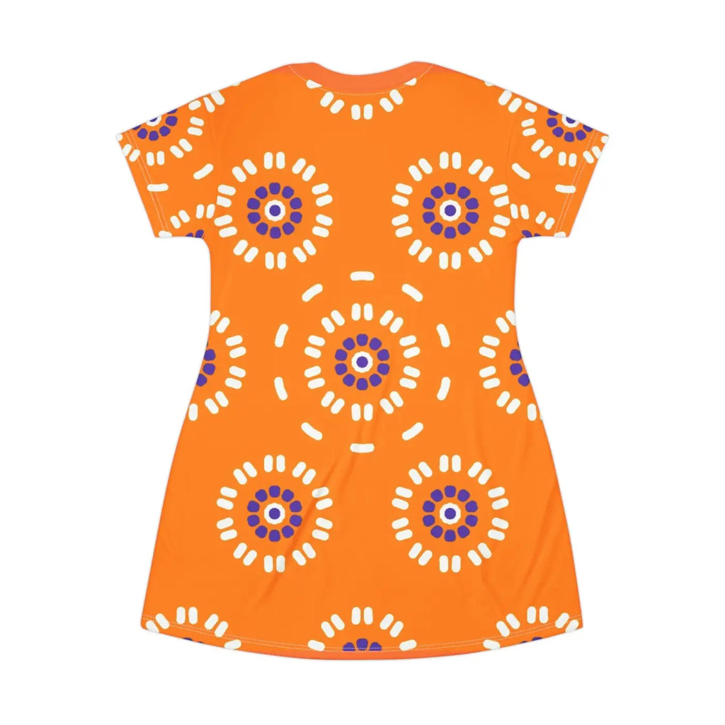 Orange Shirt Dress - Abstract Floral Pattern - DipaliZ