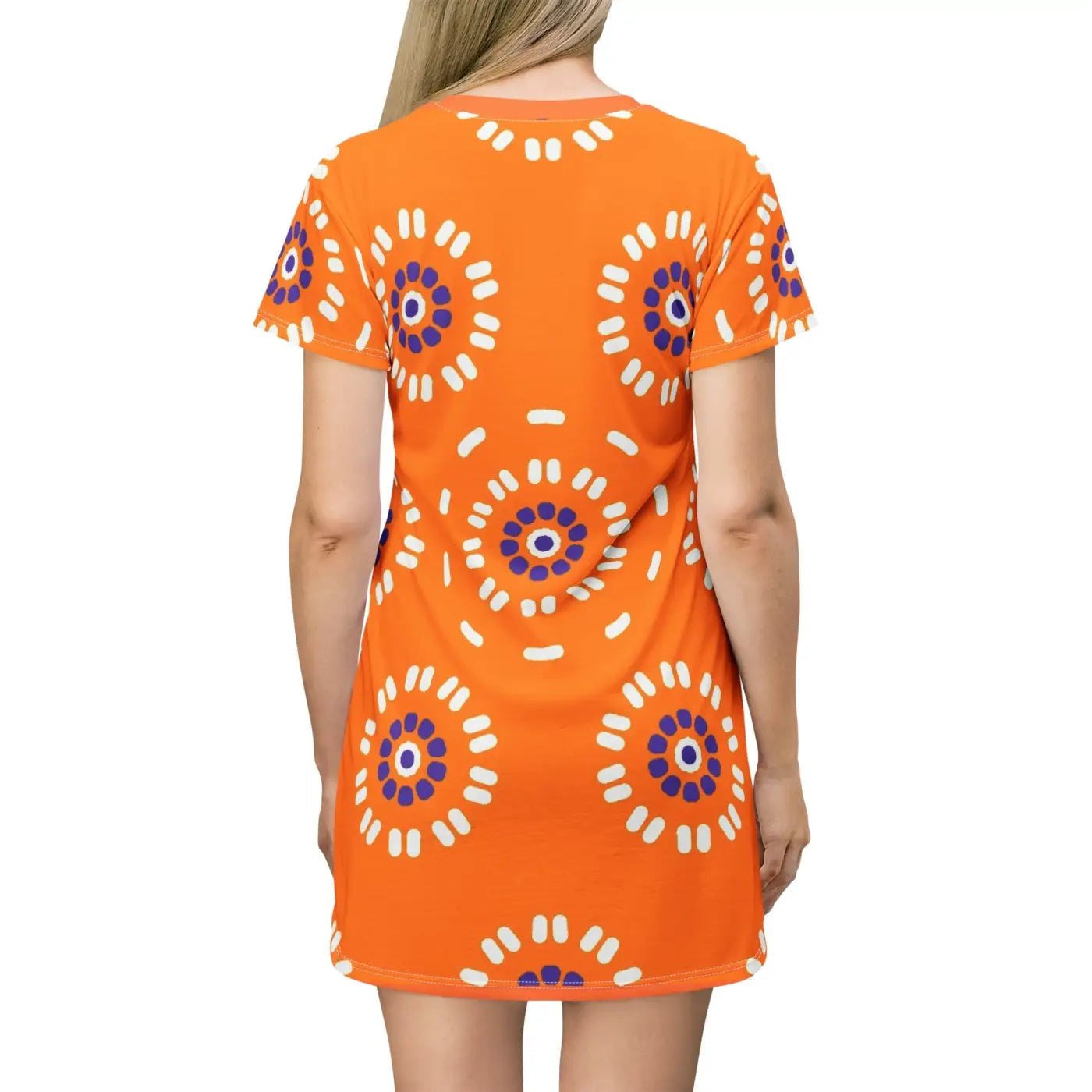 Orange Shirt Dress - Abstract Floral Pattern - DipaliZ