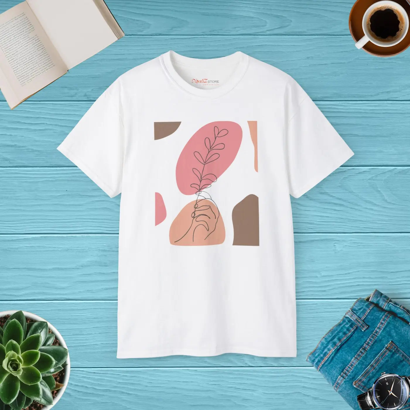 Unisex Ultra Cotton Tee - Abstract Foliage Design - DipaliZ