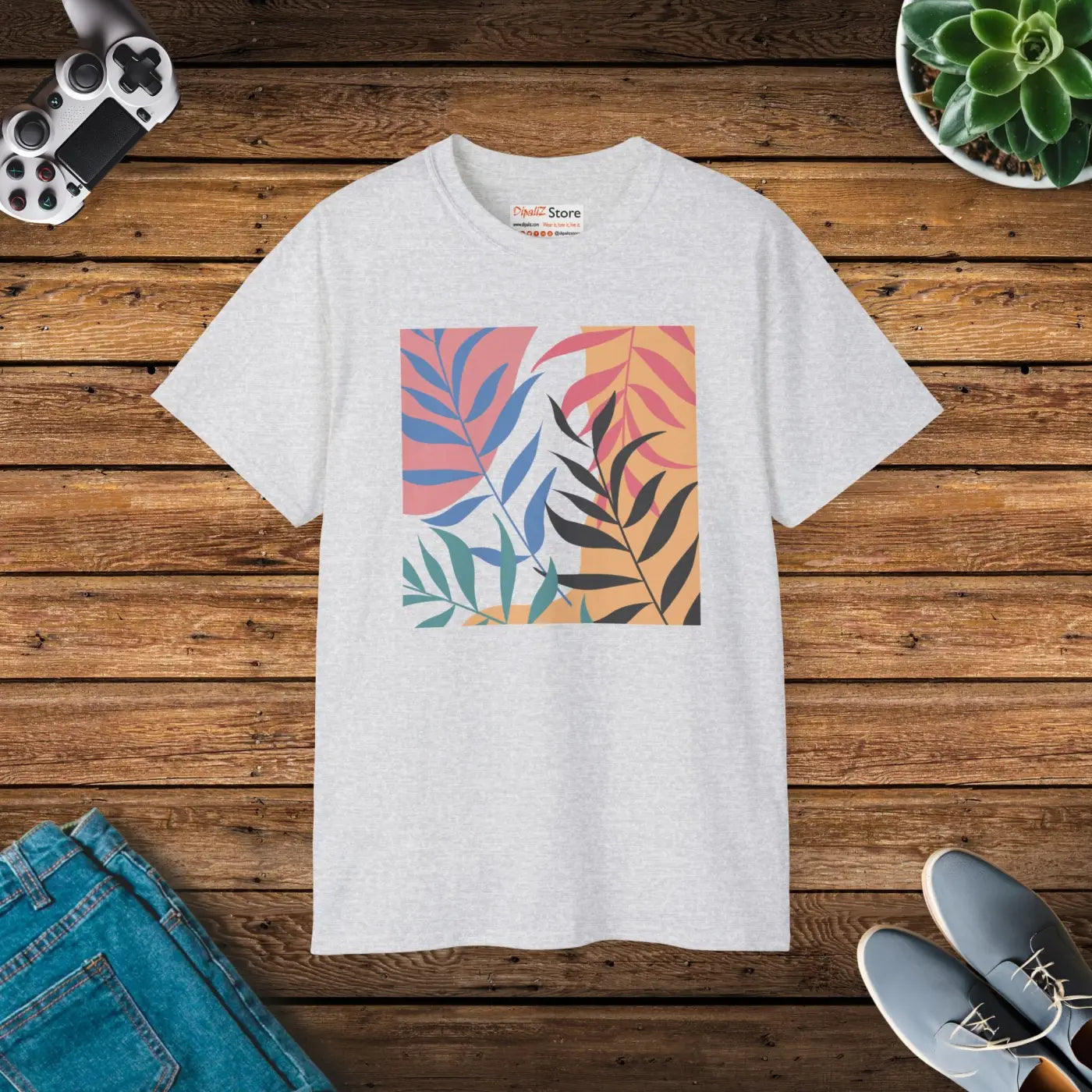 Ultra Cotton Tee - Abstract Foliage Design - DipaliZ