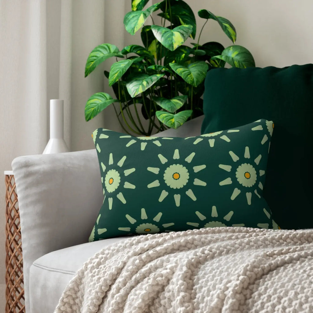 Spun Polyester Lumbar Pillow - Abstract Green Pattern - DipaliZ
