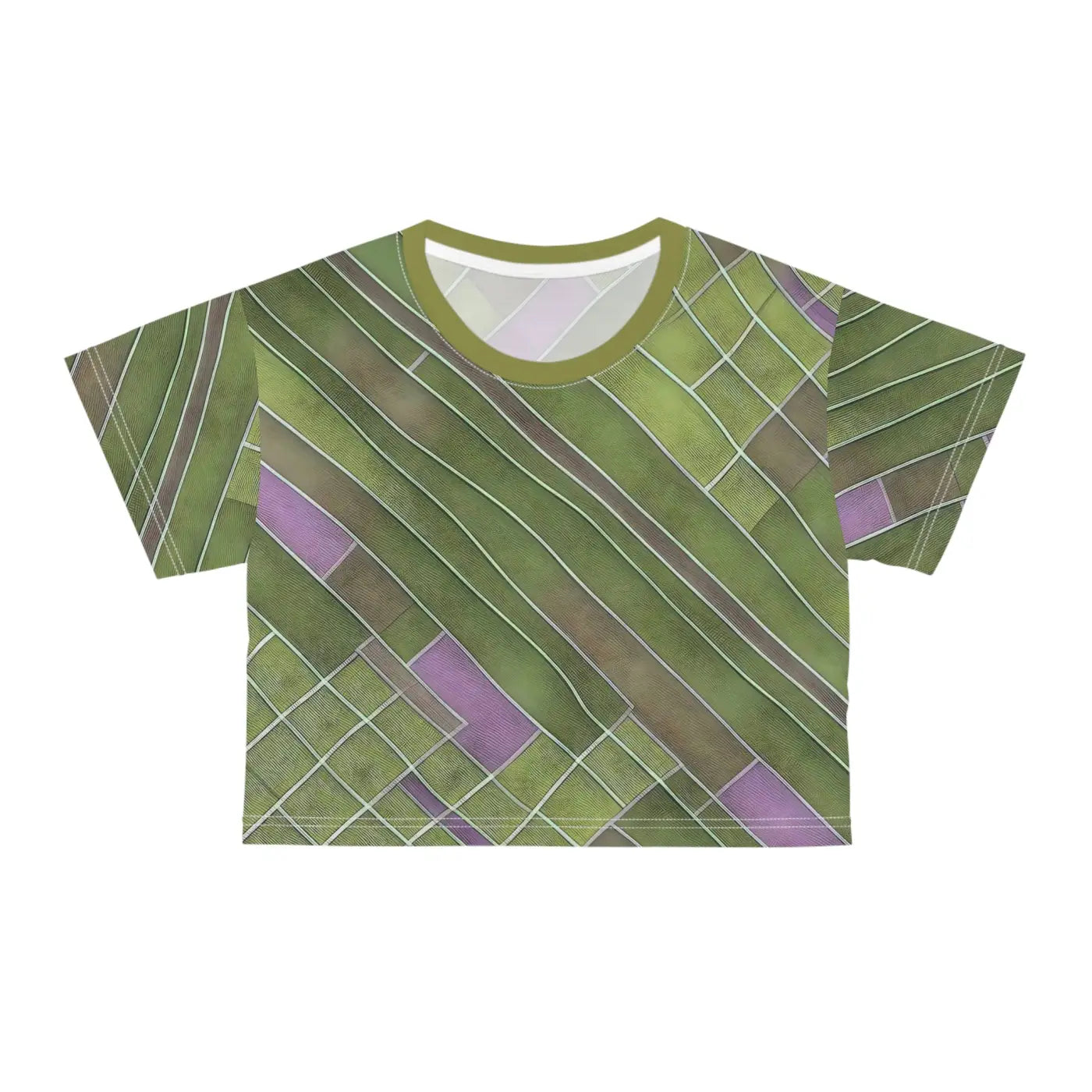 Crop Tee - Abstract Green and Purple Pattern - DipaliZ