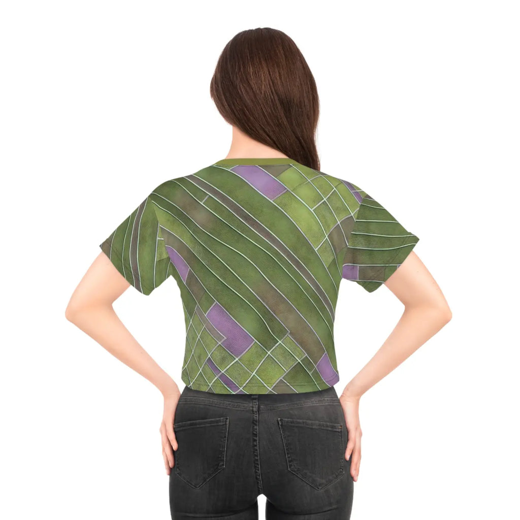 Crop Tee - Abstract Green and Purple Pattern - DipaliZ