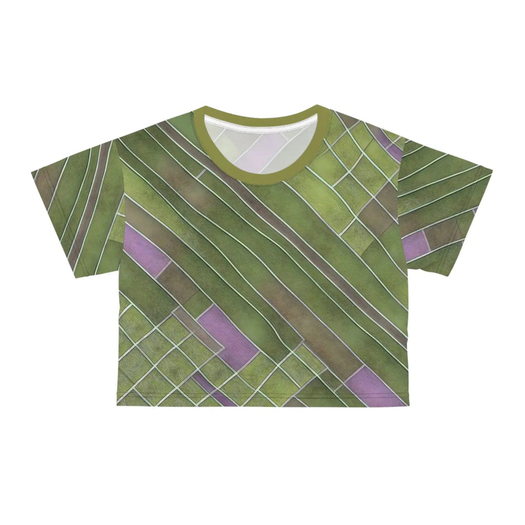 Crop Tee - Abstract Green and Purple Pattern - DipaliZ