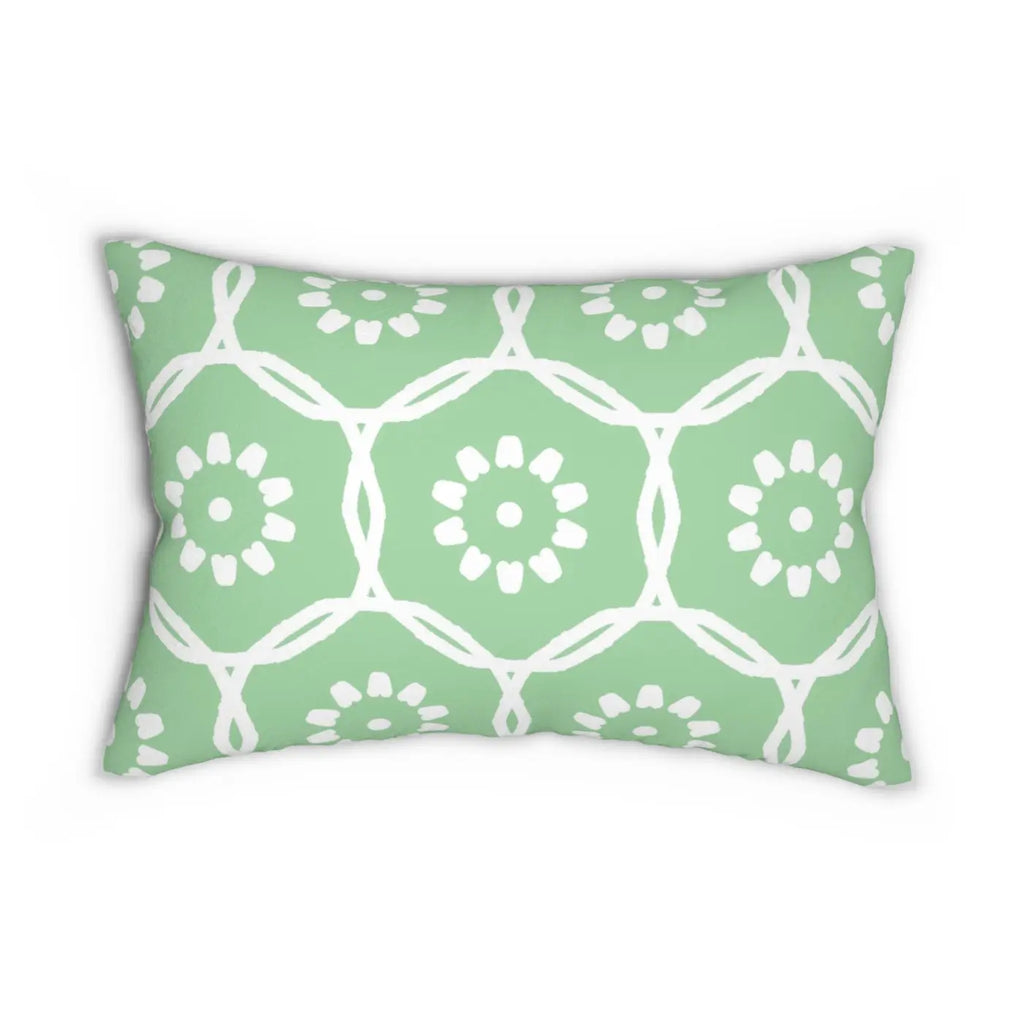 Polyester Lumbar Pillow - Green Geometric Pattern - DipaliZ