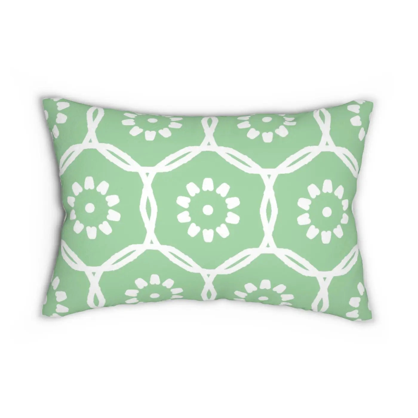 Polyester Lumbar Pillow - Green Geometric Pattern - DipaliZ