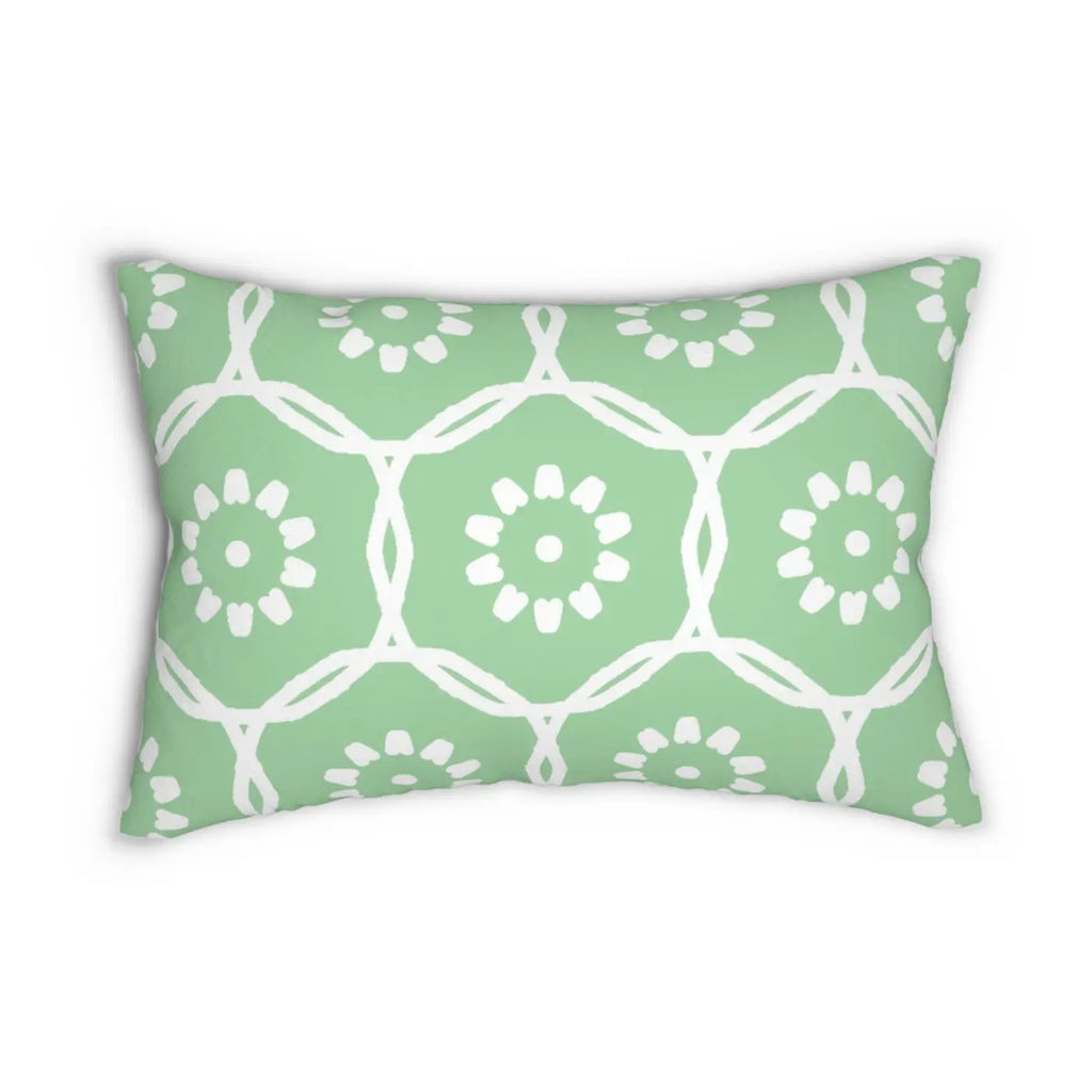 Polyester Lumbar Pillow - Green Geometric Pattern - DipaliZ