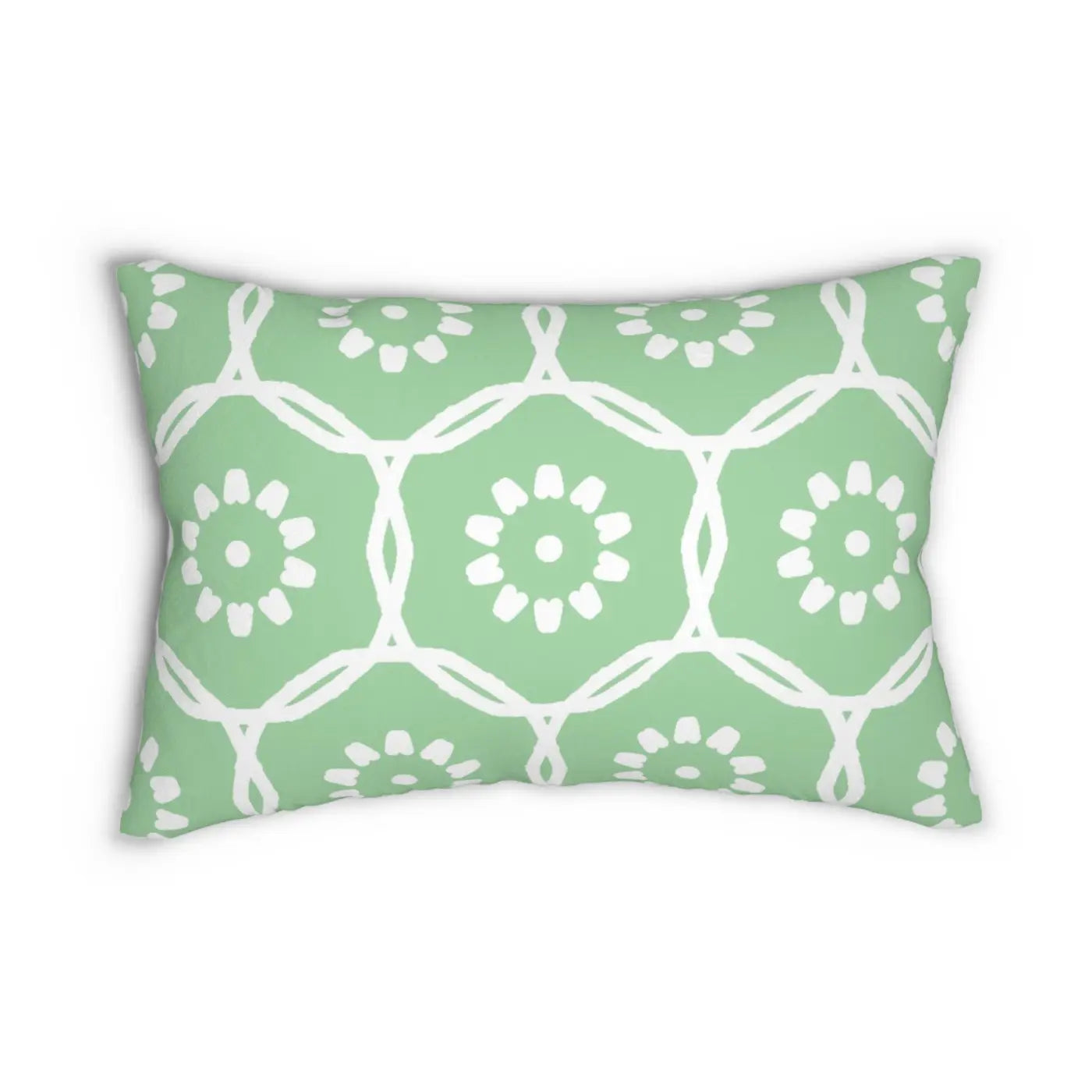 Polyester Lumbar Pillow - Green Geometric Pattern - DipaliZ
