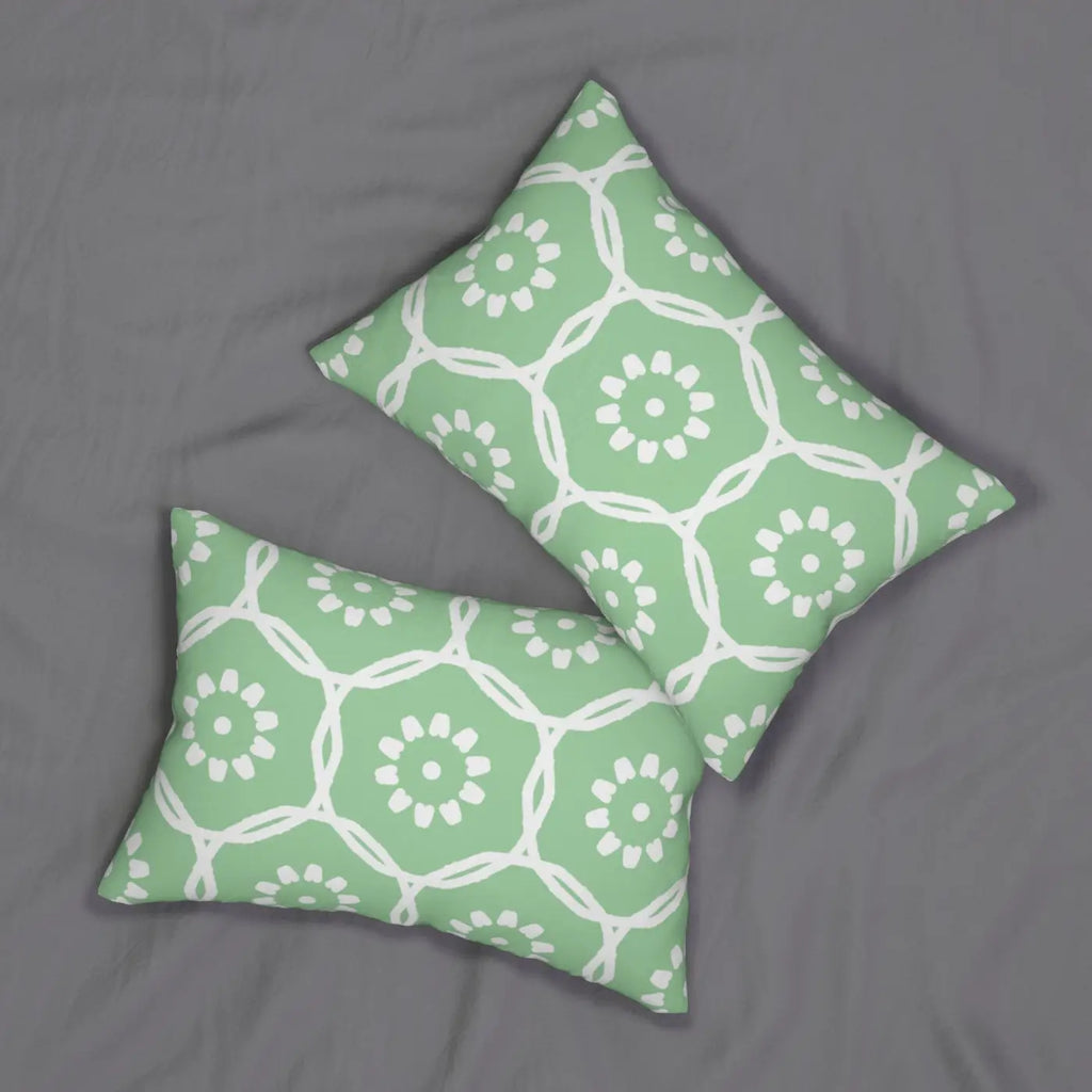 Polyester Lumbar Pillow - Green Geometric Pattern - DipaliZ