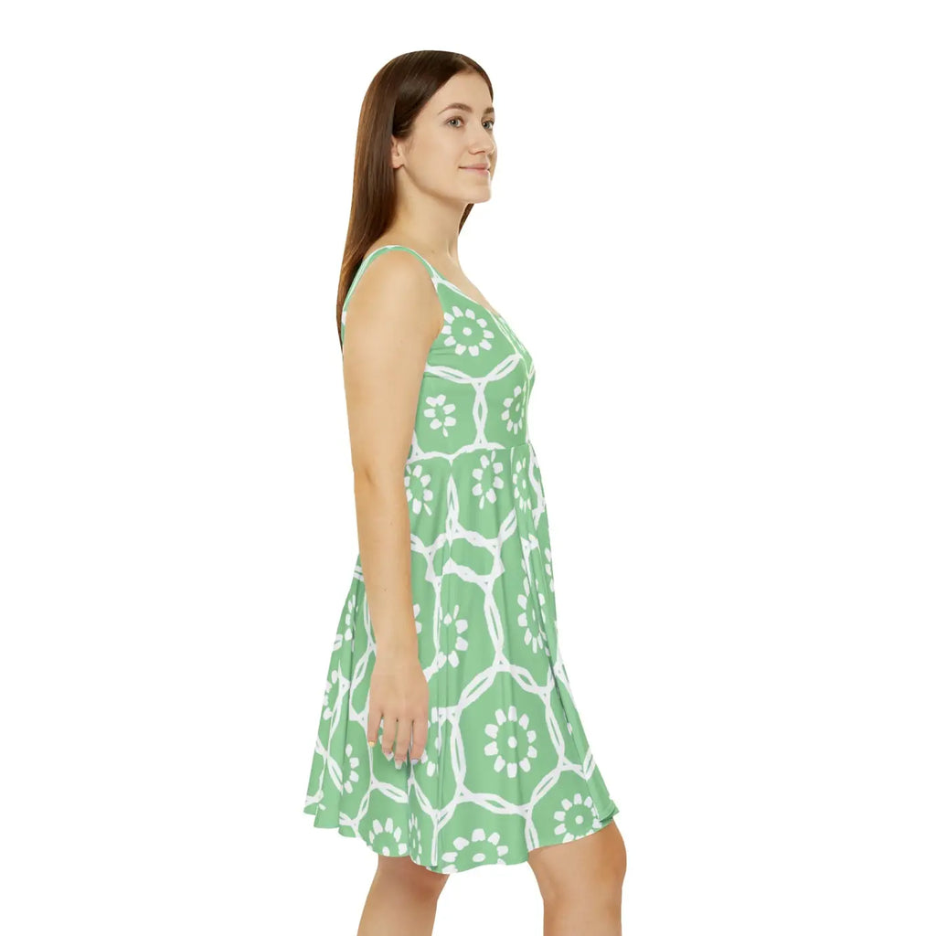 Bold Green Abstract Pattern Women's Skater Dress - DipaliZ