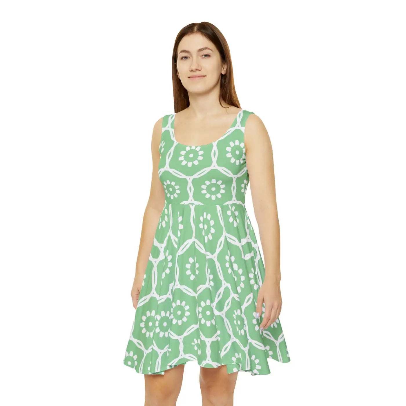 Bold Green Abstract Pattern Women's Skater Dress - DipaliZ