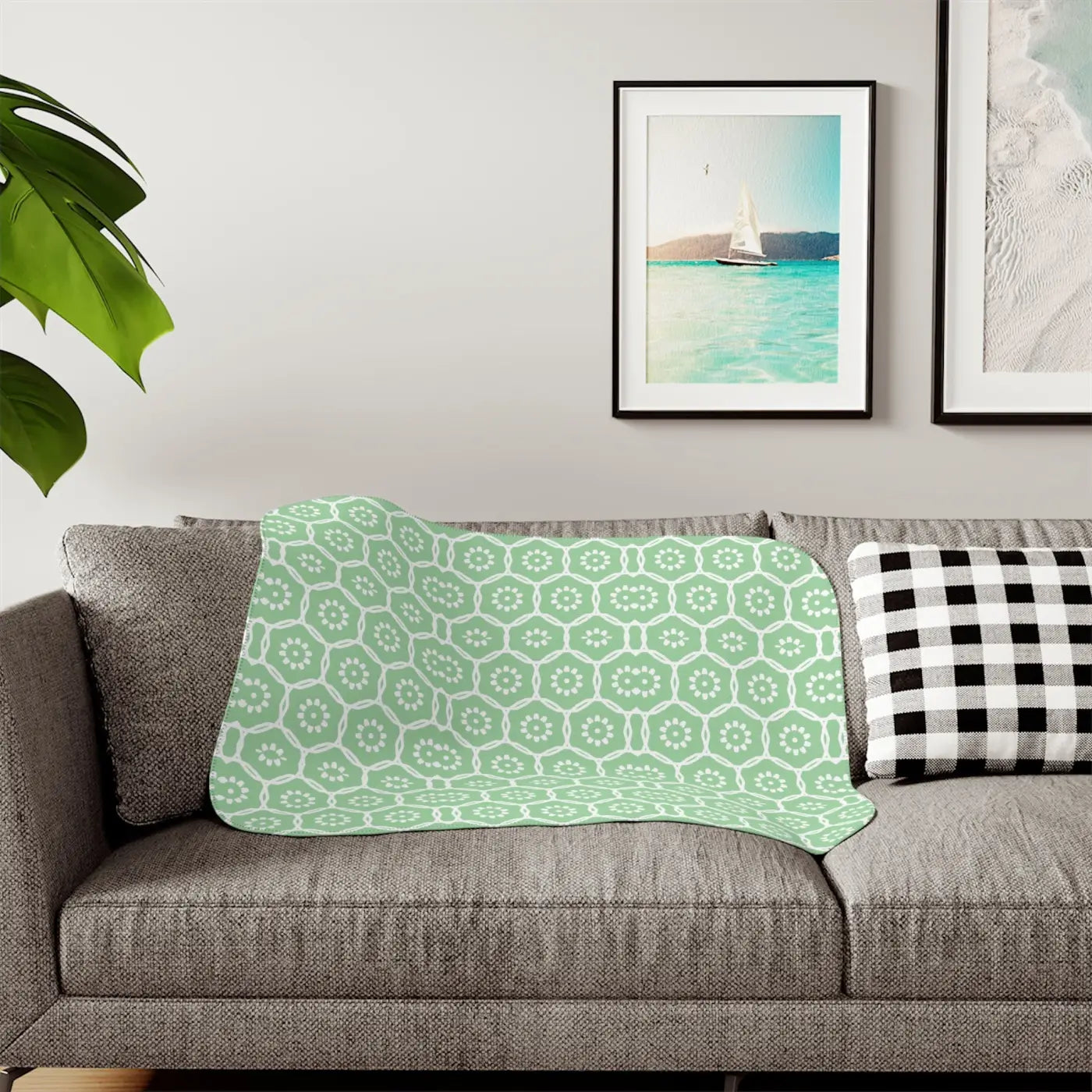 Pastel Green Sherpa Blanket - Cozy Modern Style - DipaliZ