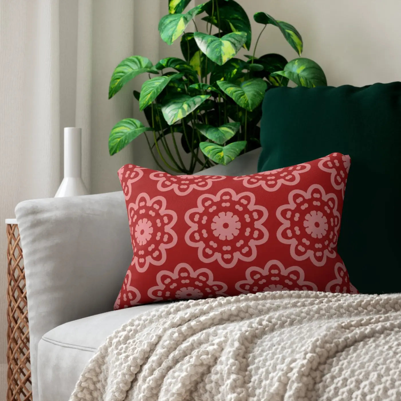Spun Polyester Lumbar Pillow - Abstract Red Design - DipaliZ