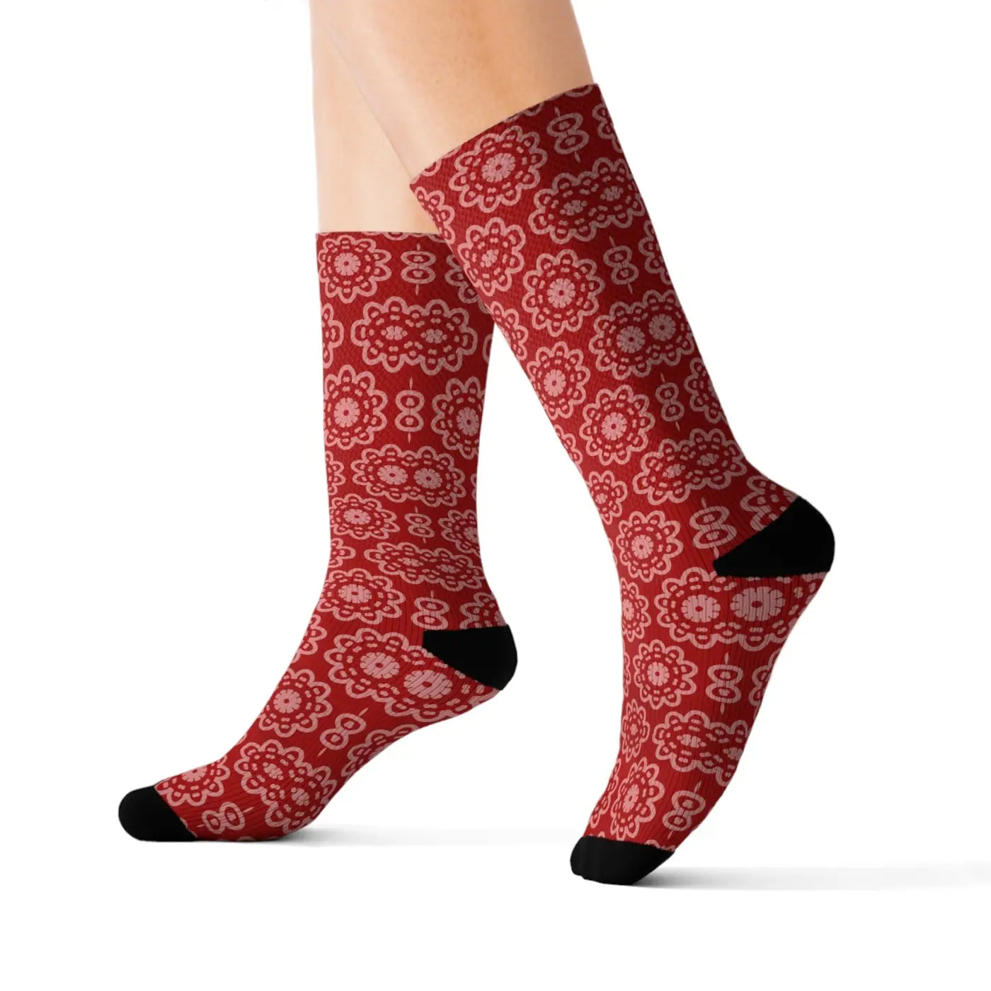 Bold Abstract Pattern Sublimation Socks - Red - DipaliZ