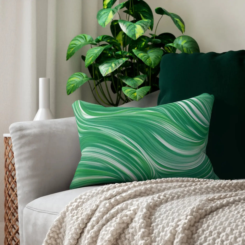 Wavy Pattern Polyester Lumbar Pillow - Green Spun Polyester - DipaliZ