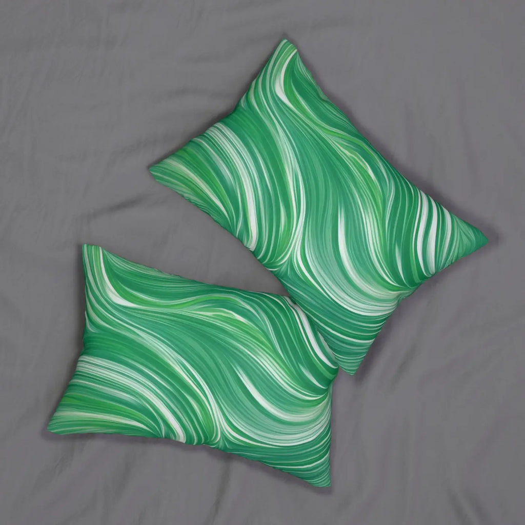 Wavy Pattern Polyester Lumbar Pillow - Green Spun Polyester - DipaliZ