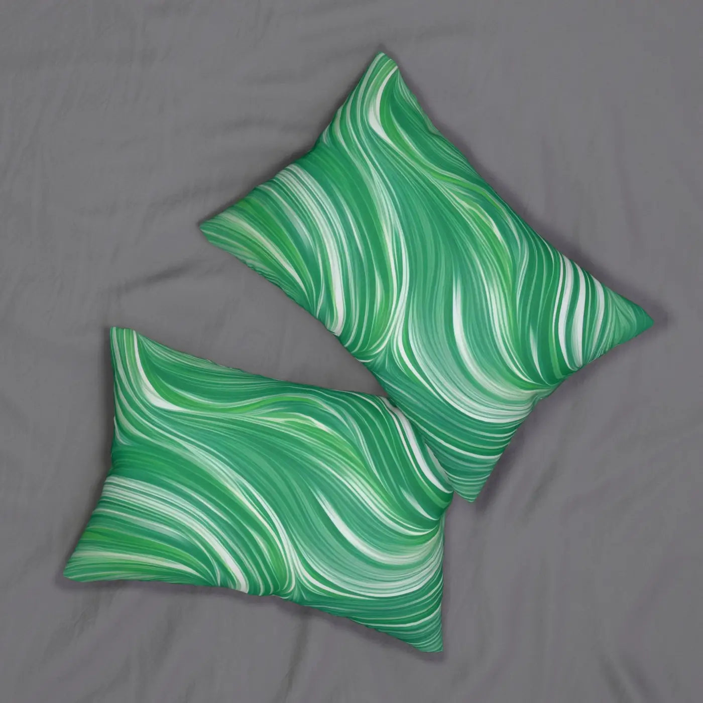 Wavy Pattern Polyester Lumbar Pillow - Green Spun Polyester - DipaliZ