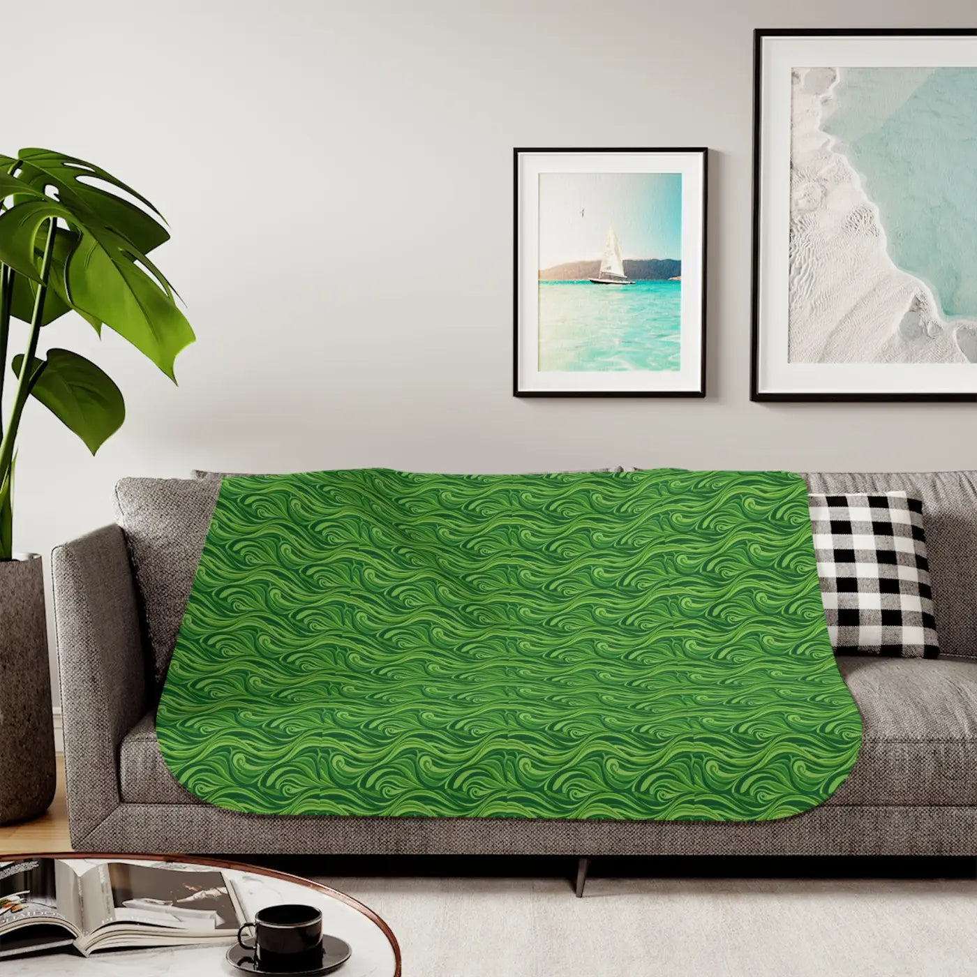Sherpa Blanket - Abstract Wavy Pattern Cozy Design - DipaliZ