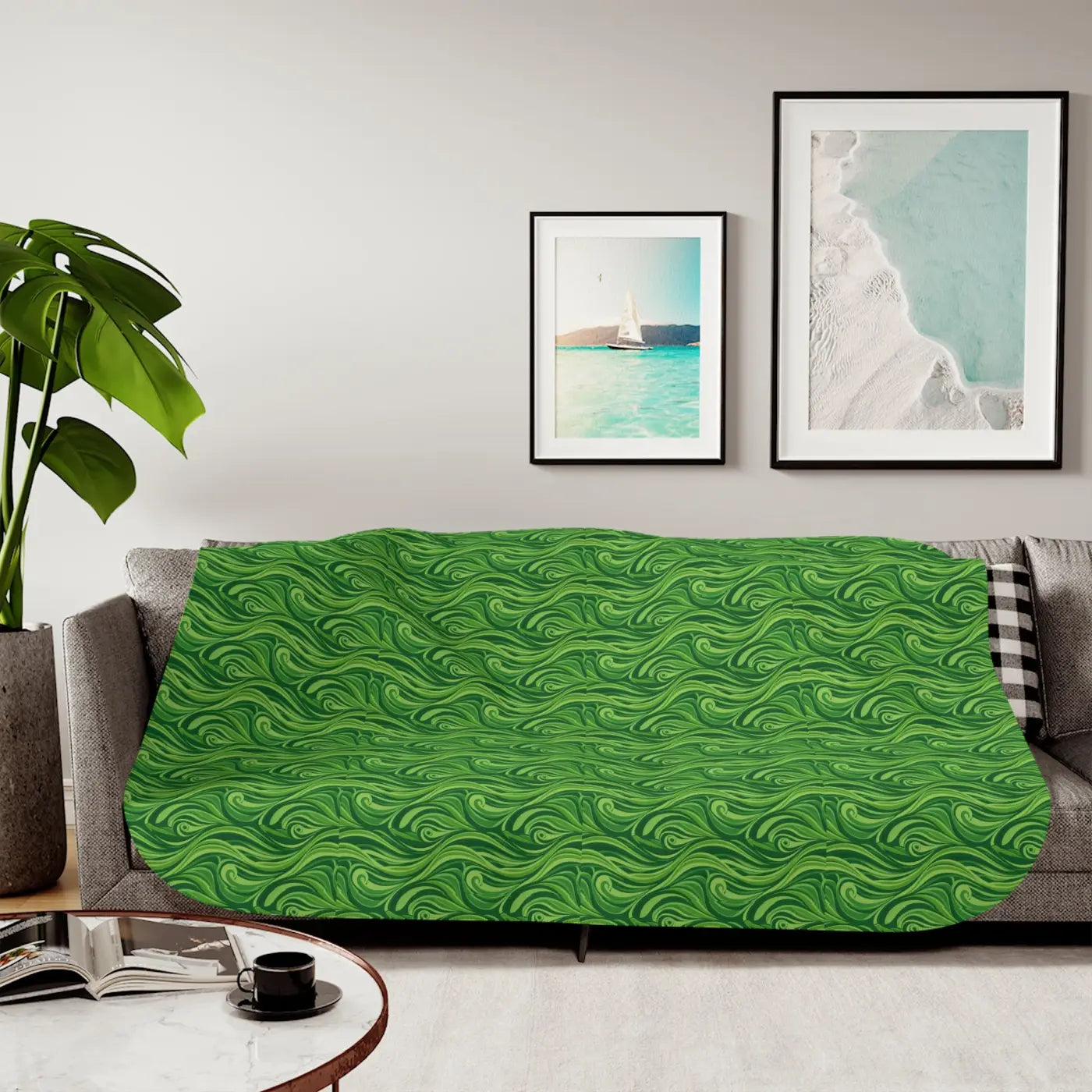 Sherpa Blanket - Abstract Wavy Pattern Cozy Design - DipaliZ
