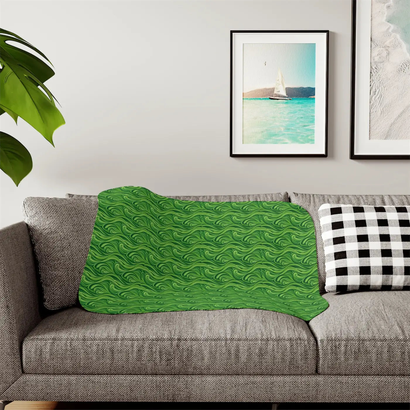 Sherpa Blanket - Abstract Wavy Pattern Cozy Design - DipaliZ