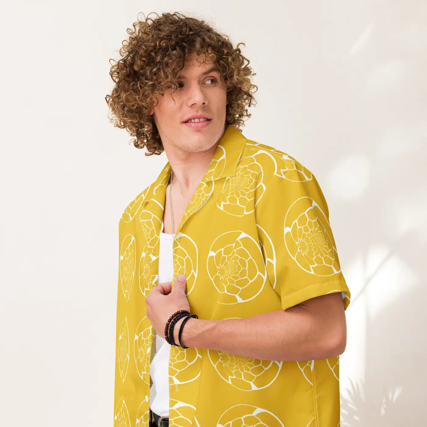Abstract Yellow Unisex Button Shirt - Bold Summer Style - DipaliZ