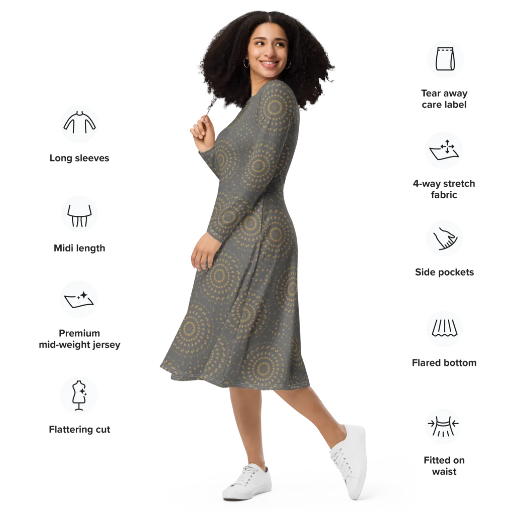 Long Sleeve Midi Dress - Timeless Elegance Style - DipaliZ