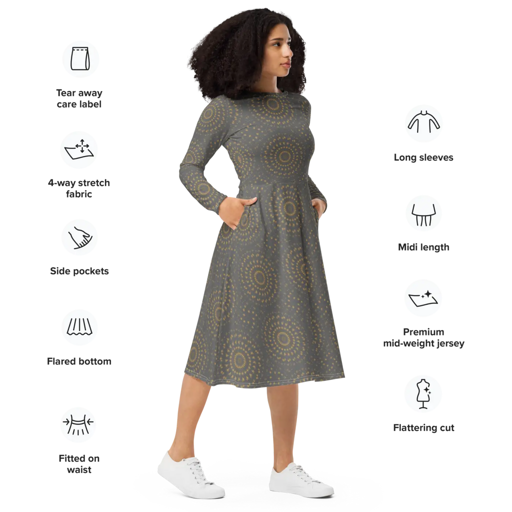 Long Sleeve Midi Dress - Timeless Elegance Style - DipaliZ