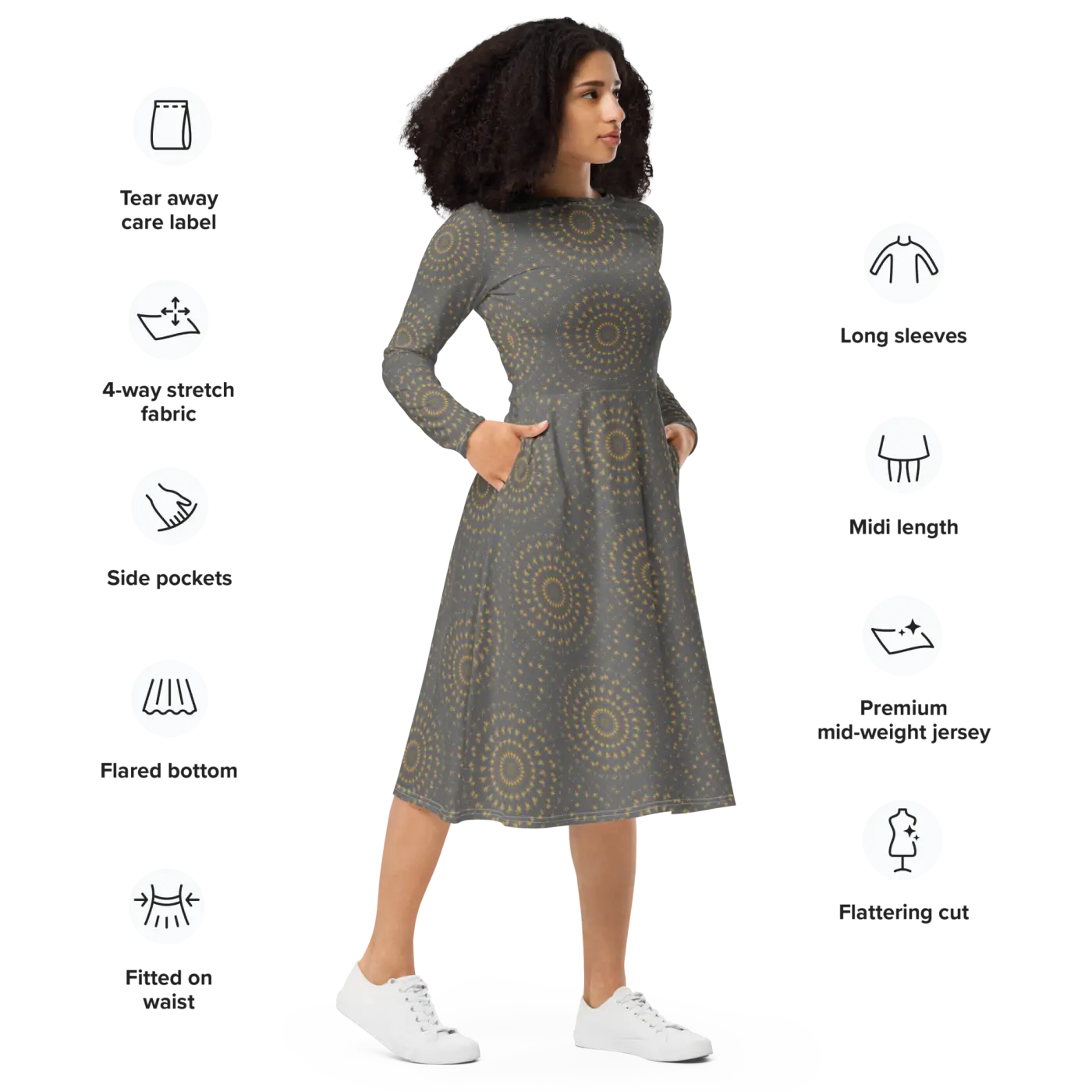 Long Sleeve Midi Dress - Timeless Elegance Style - DipaliZ