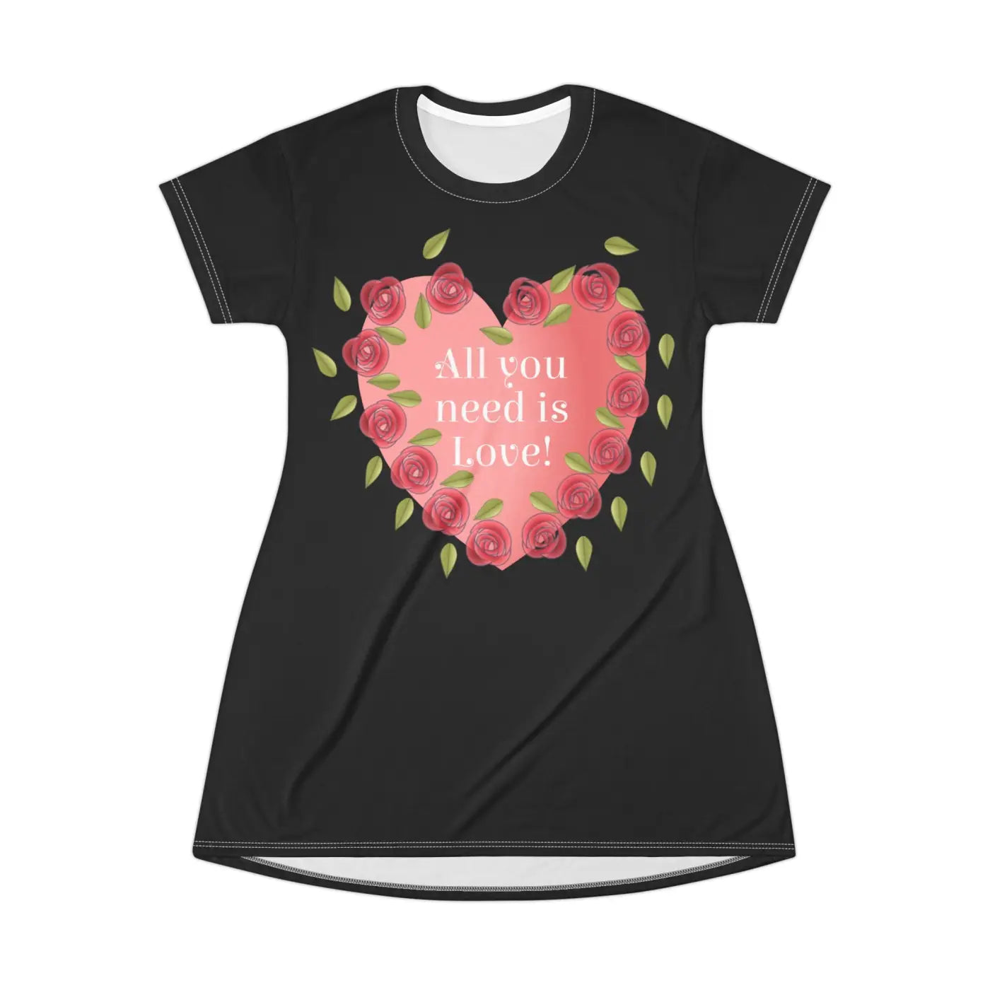 Romantic T-Shirt Dress - Love Hearts Design - DipaliZ