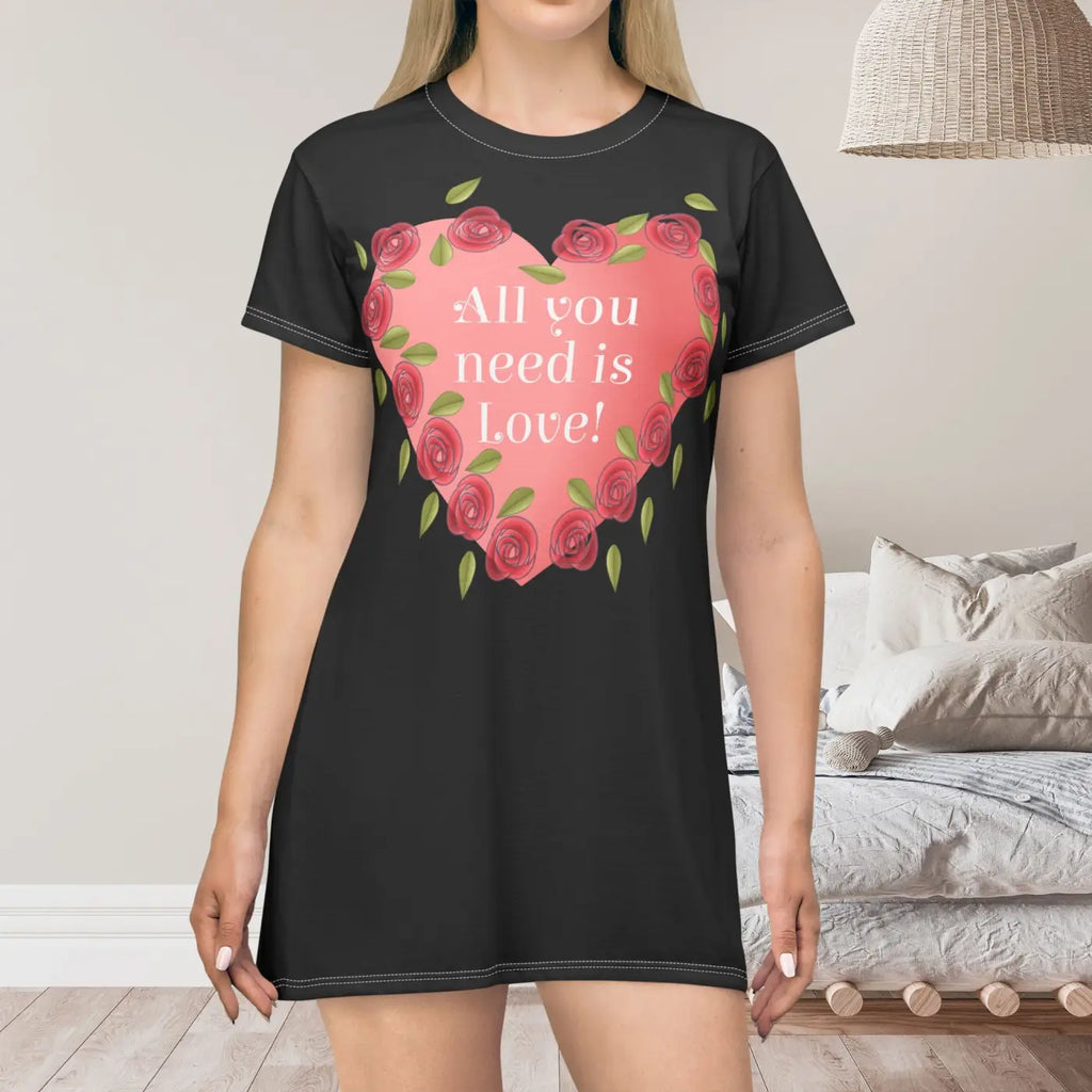 Romantic T-Shirt Dress - Love Hearts Design - DipaliZ