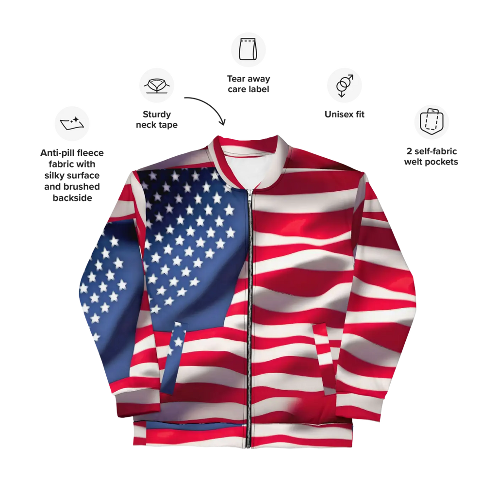 Unisex Bomber Jacket - American Flag Patriotic Style - DipaliZ