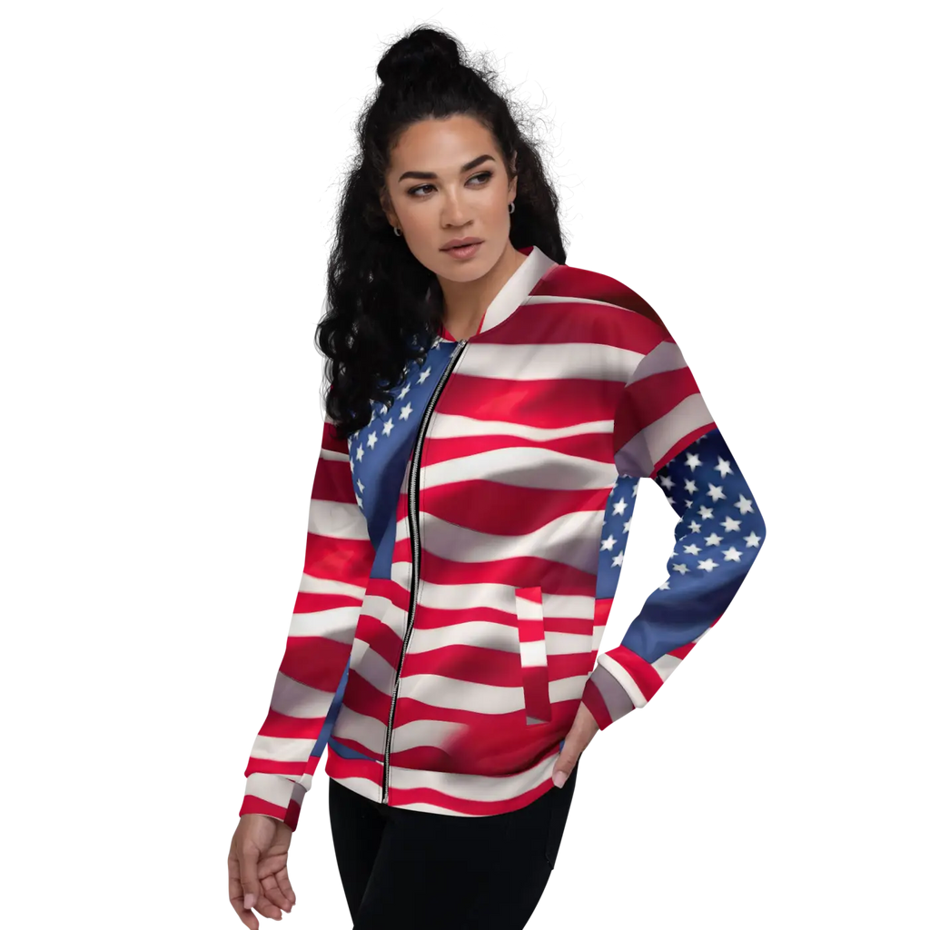 Unisex Bomber Jacket - American Flag Patriotic Style - DipaliZ