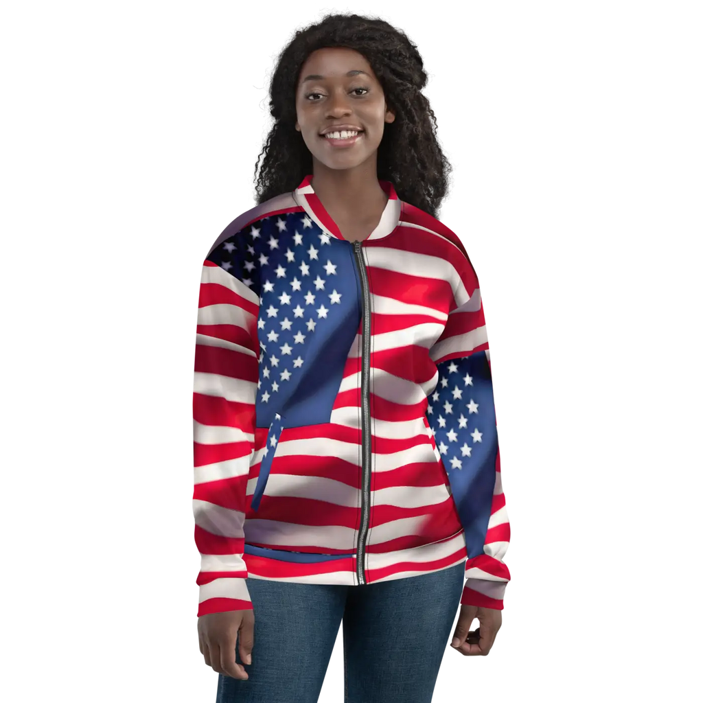 Unisex Bomber Jacket - American Flag Patriotic Style - DipaliZ