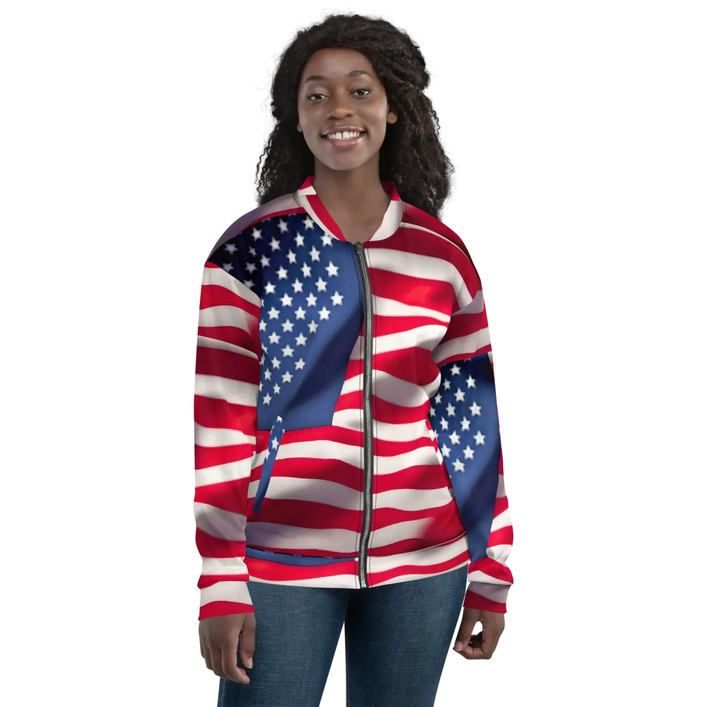 Unisex Bomber Jacket - American Flag Patriotic Style - DipaliZ