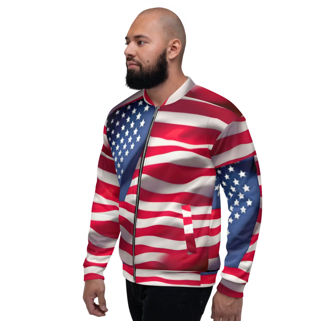 Unisex Bomber Jacket - American Flag Patriotic Style - DipaliZ