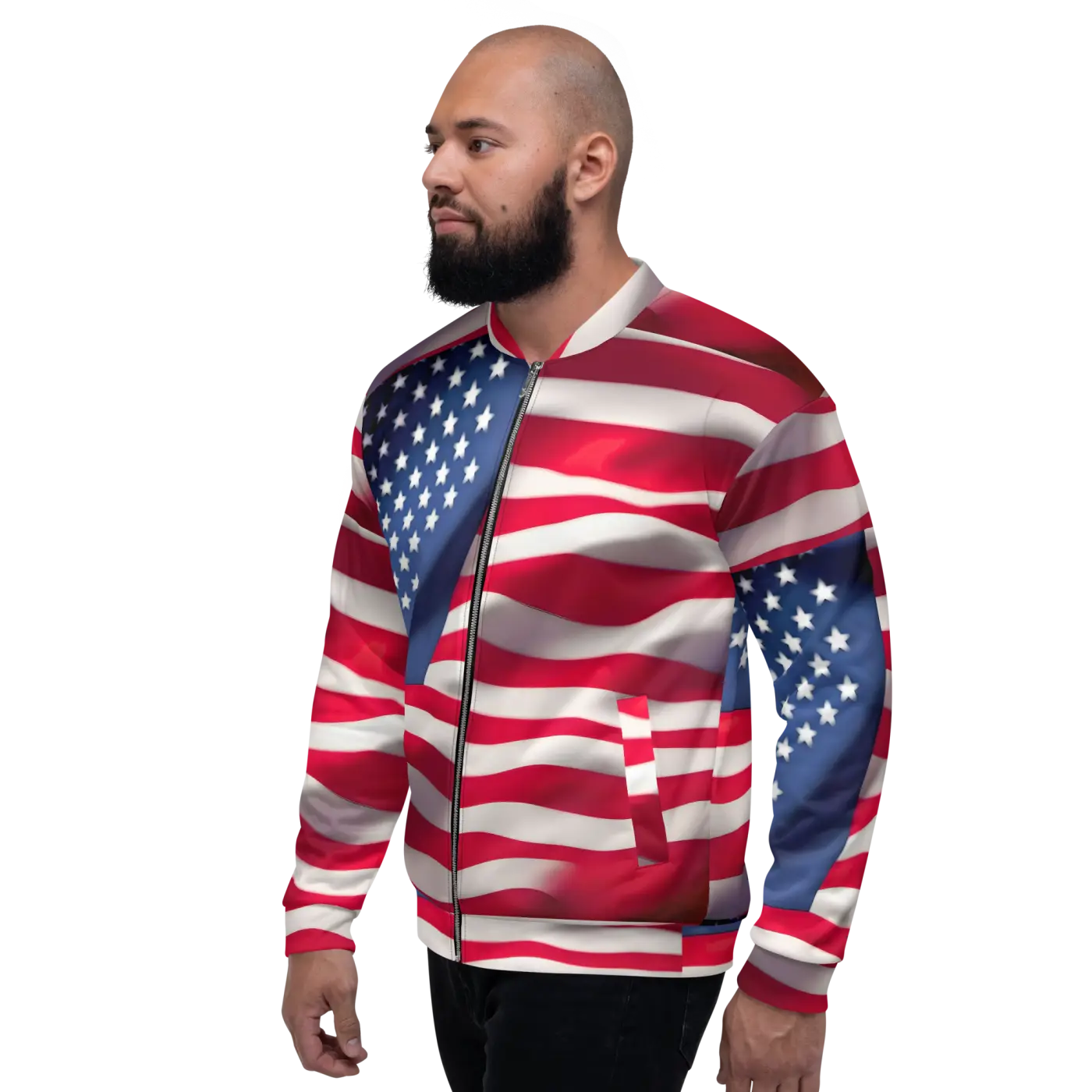 Unisex Bomber Jacket - American Flag Patriotic Style - DipaliZ